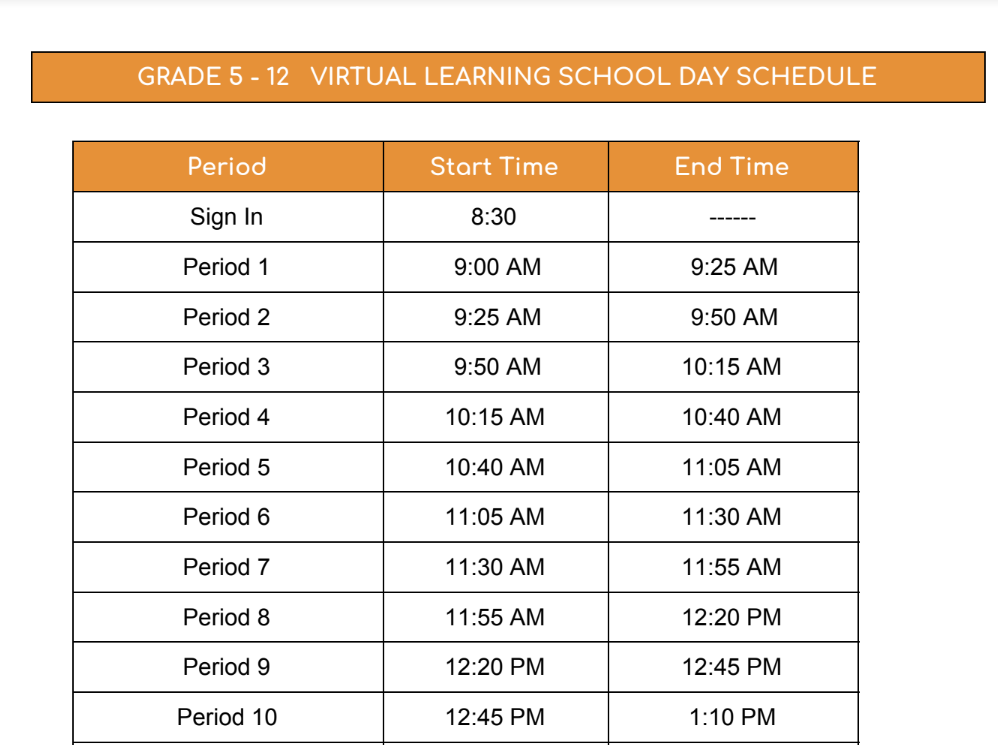 grades 5 - 12 schedule